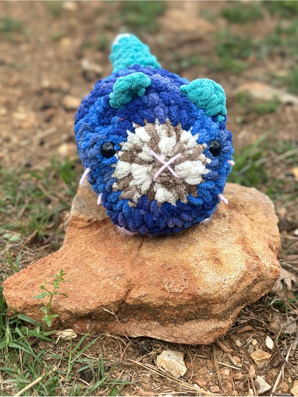 Handmade Plush Cat  - Blue & Teal